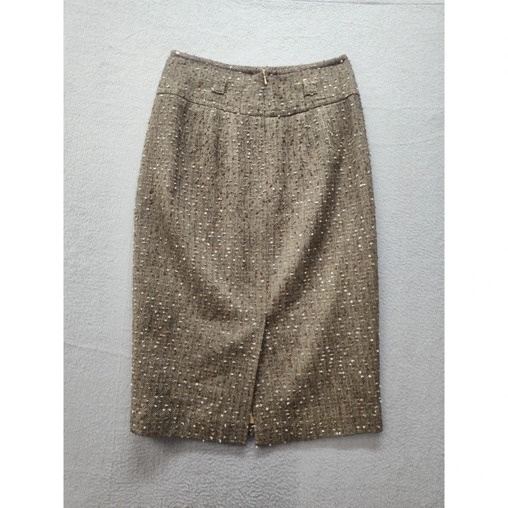 Etcetera Brown Herringbone Tweed Wool Blend Pencil Skirt Size 2 Professional